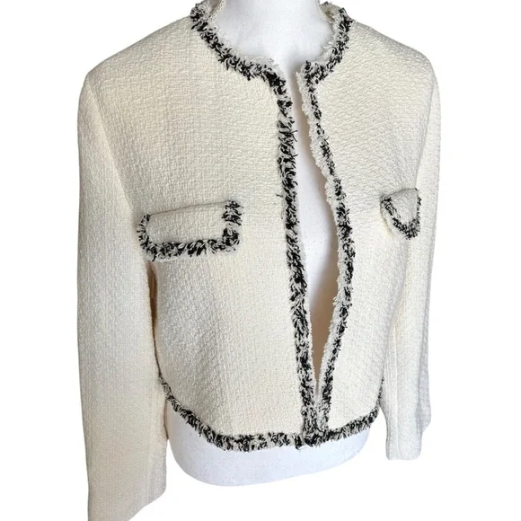 MNG Cinta Open Front Crop Tweed Jacket-Size Medium - Picture 5 of 13